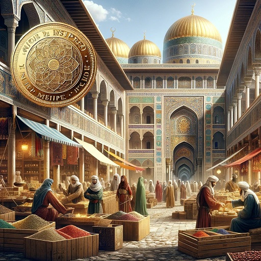 Islamic market and a gold coin on the top left corner.