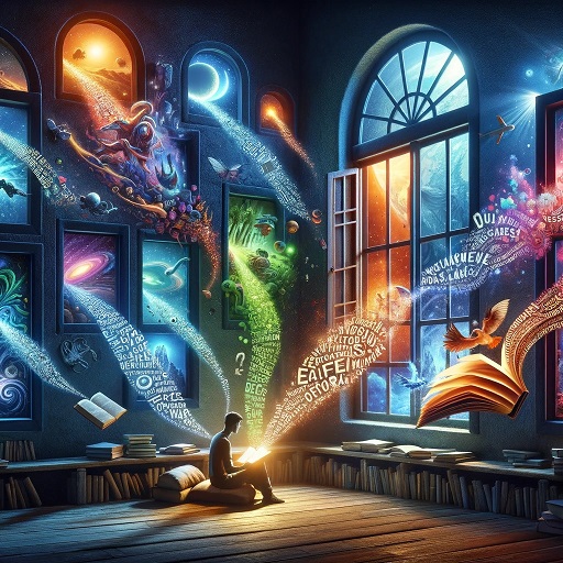 An imaginative representation of a person engrossed in reading a glowing book